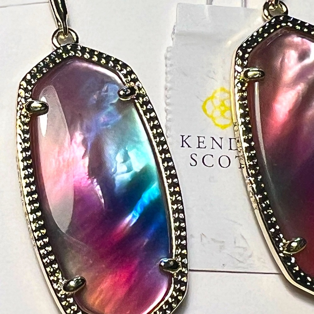 NWT Kendra Scott Elle Earrings Watercolor Pearl & Yellow Gold Best Stones W😊W! - Picture 4 of 7
